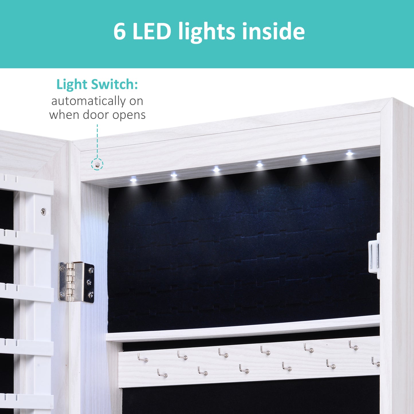 Jewelry Cabinet with Mirror and LED Lights, Lockable Makeup Cosmetics Jewellery Organiser