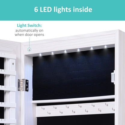 Jewelry Cabinet with Mirror and LED Lights, Lockable Makeup Cosmetics Jewellery Organiser