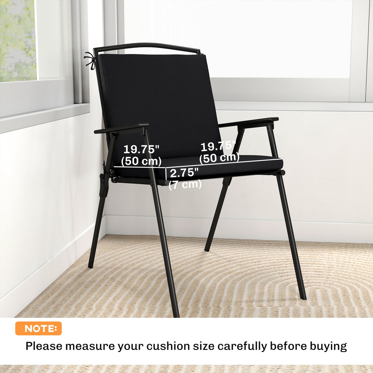 Outdoor Seat Cushions Set of 2 with Ties, Waterproof Garden Seat Pads, Black