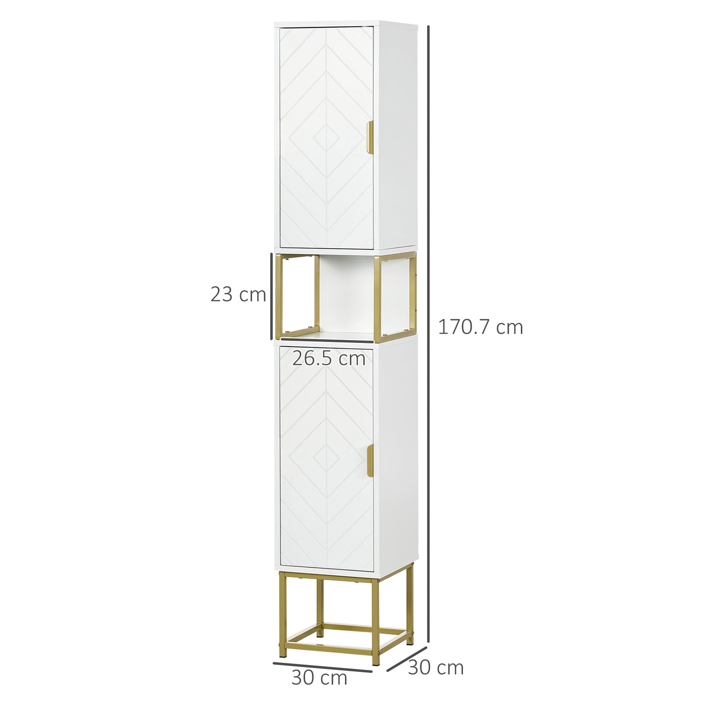 Narrow Bathroom Storage Cabinet, Freestanding Tallboy Storage Unit with Adjustable Shelf, 2 Doors and Steel Base
