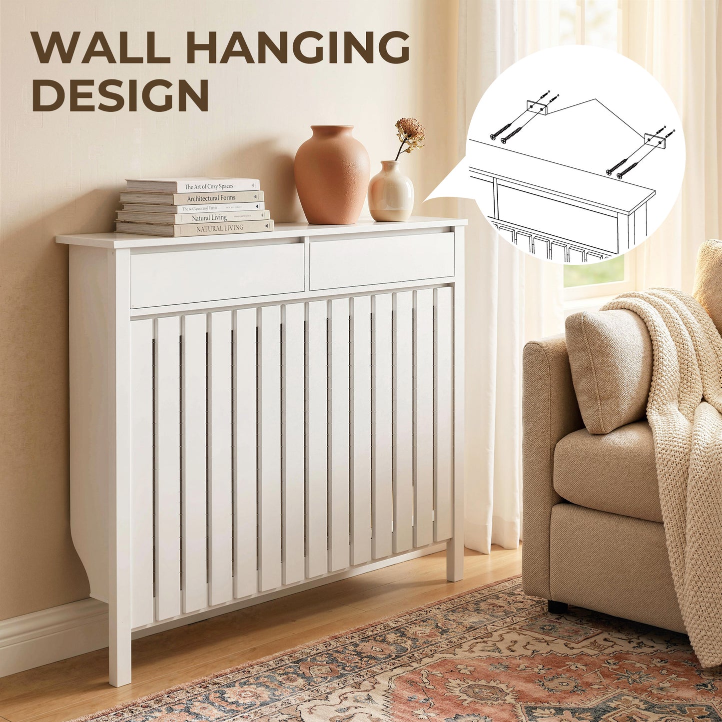 93 x 119cm Rustic-Look Radiator Cover - White