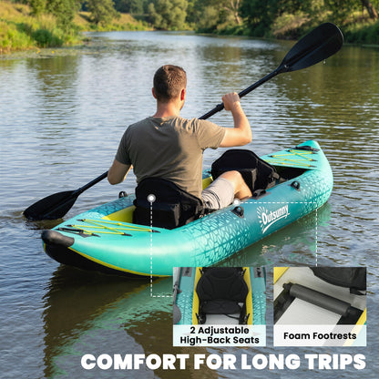 12.5' Inflatable Kayak Set, 2-person Sit on Canoe with Aluminium Oars, Blue and Yellow