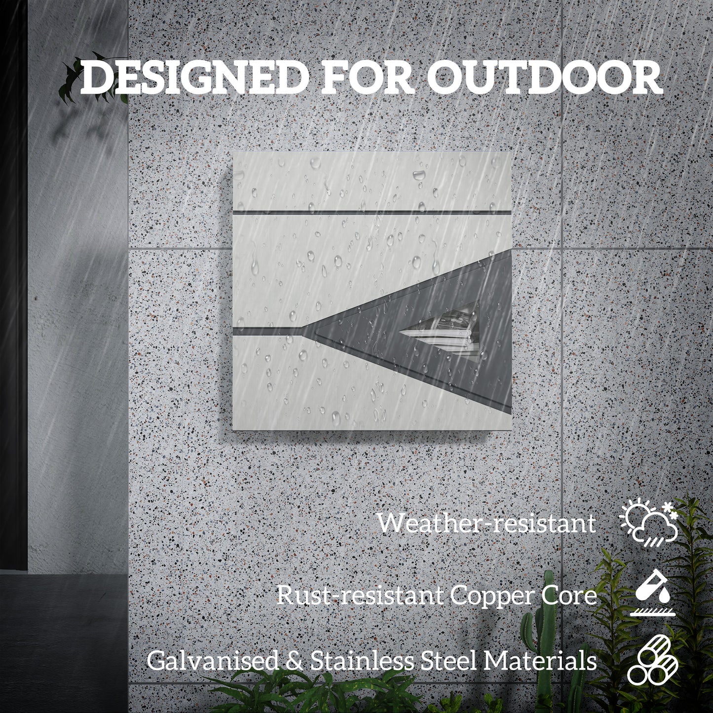 Wall Mounted Post Box with Viewing Window, 2 Lock, Modern Galvanised Steel Mailbox with Copper Core