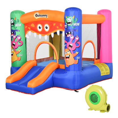 Bouncy Castle Inflatable Basket Trampoline Slide Monster Design for Kids Age 3-8, Blue