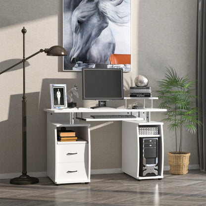 Home Study Desk Writing Table with Drawers, Writing Desk Study Table with Side Storage and Sliding Shelf, White