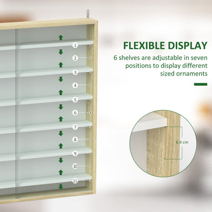7-Tier Wall Display Shelf Unit Cabinet w/ 6 Adjustable Shelves Glass Doors Home Office Ornaments 83x80cm, Oak