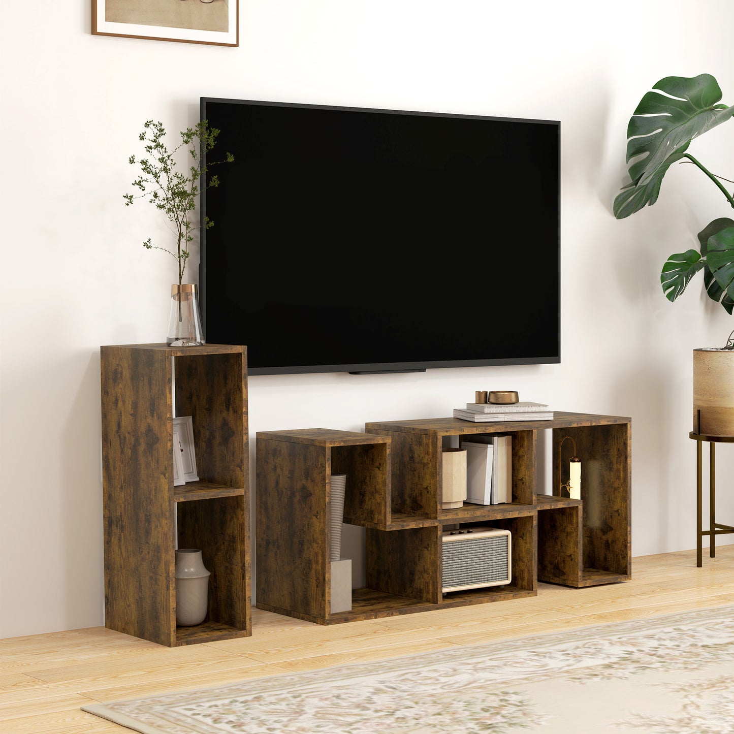 Three-Block Modular TV Stand - Rustic Brown