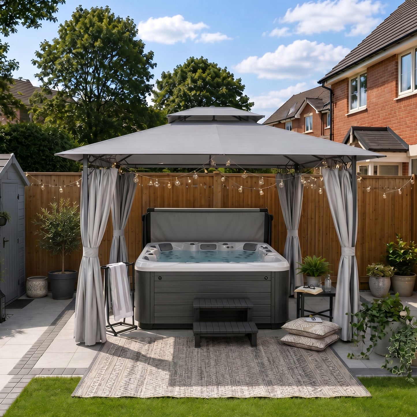 3 x 4m Metal Frame, Two-Tier Roof Gazebo - Dark Grey