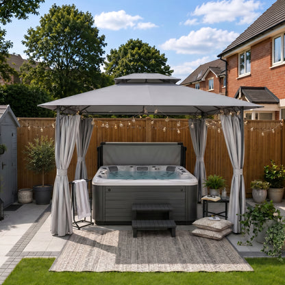 3 x 4m Metal Frame, Two-Tier Roof Gazebo - Dark Grey