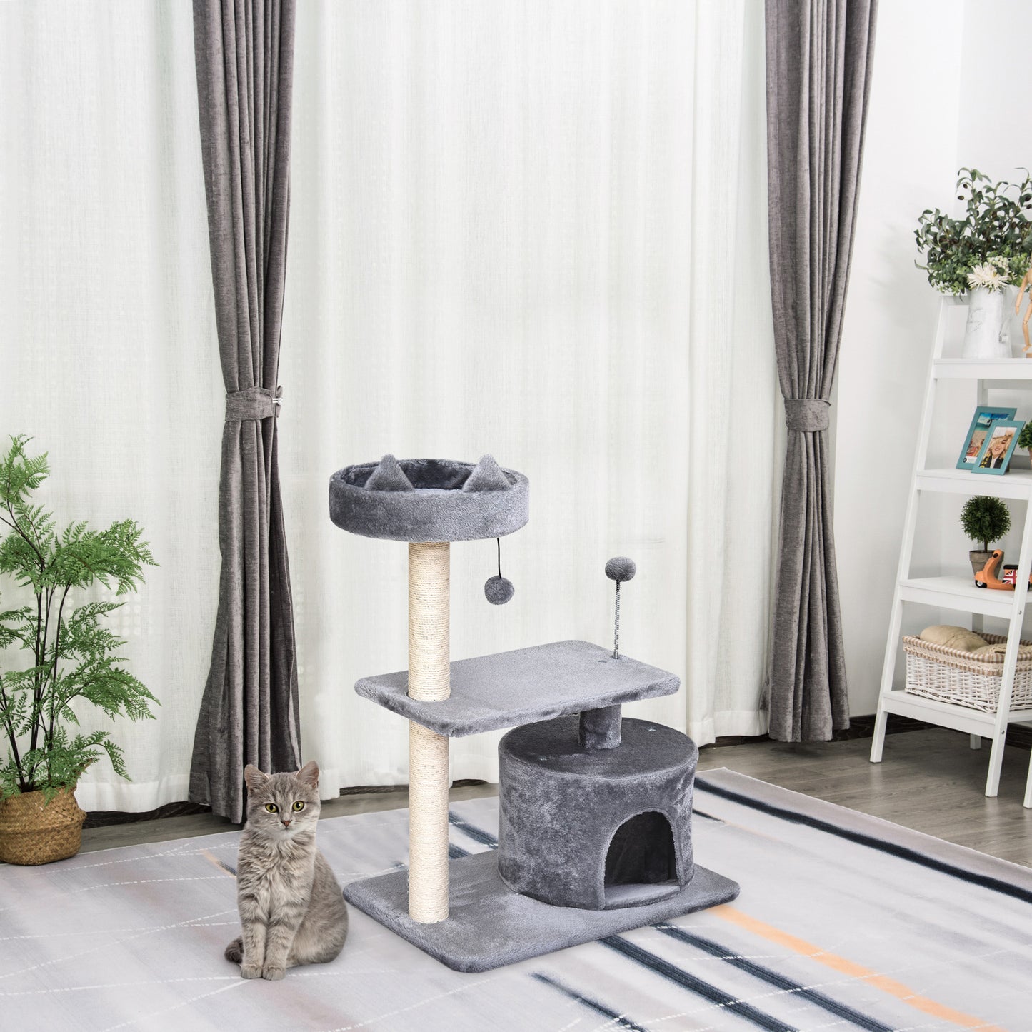 Cat Tree for Indoor Cats with Scratching Post Climbing Tower Kitty Activity Centre Condo Perch Jumping Platforms Grey 60L x 4