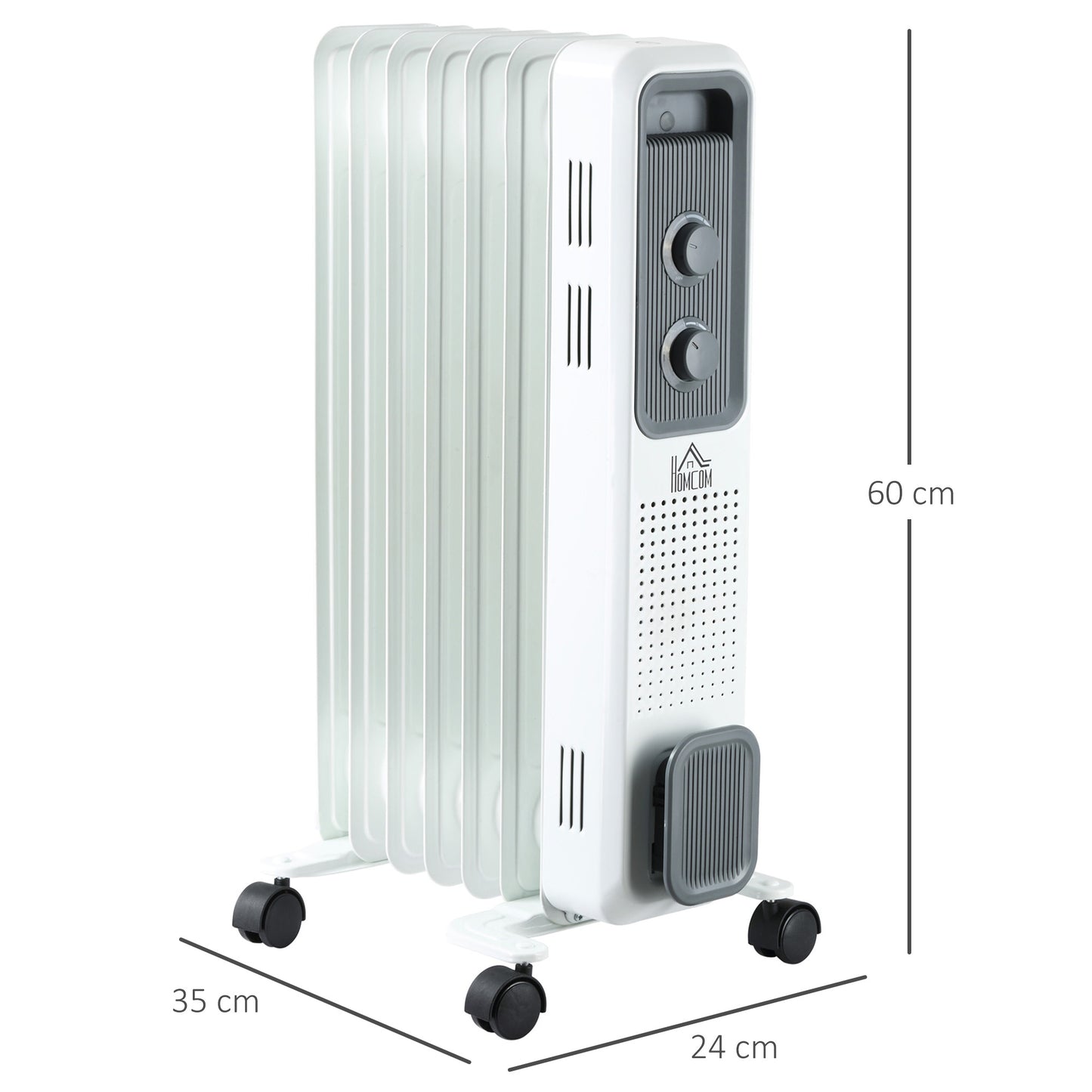 1500W Oil Filled Radiator, Portable Electric Heater with 3 Heat Settings, Safety Cut-Off and Wheels, White