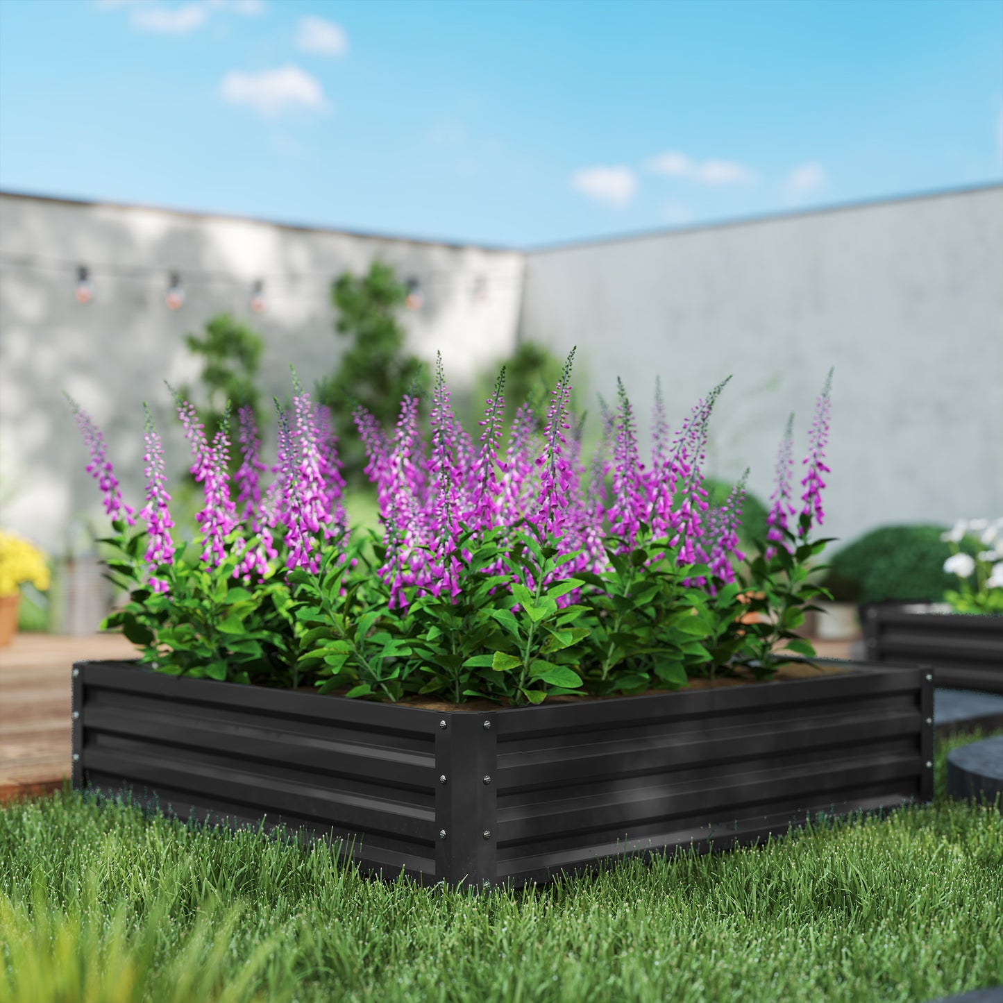 432L Square Raised Garden Bed Box with Weatherized Steel Frame for Vegetables, Flowers and Herbs, 120 x 120 x 30cm, Grey