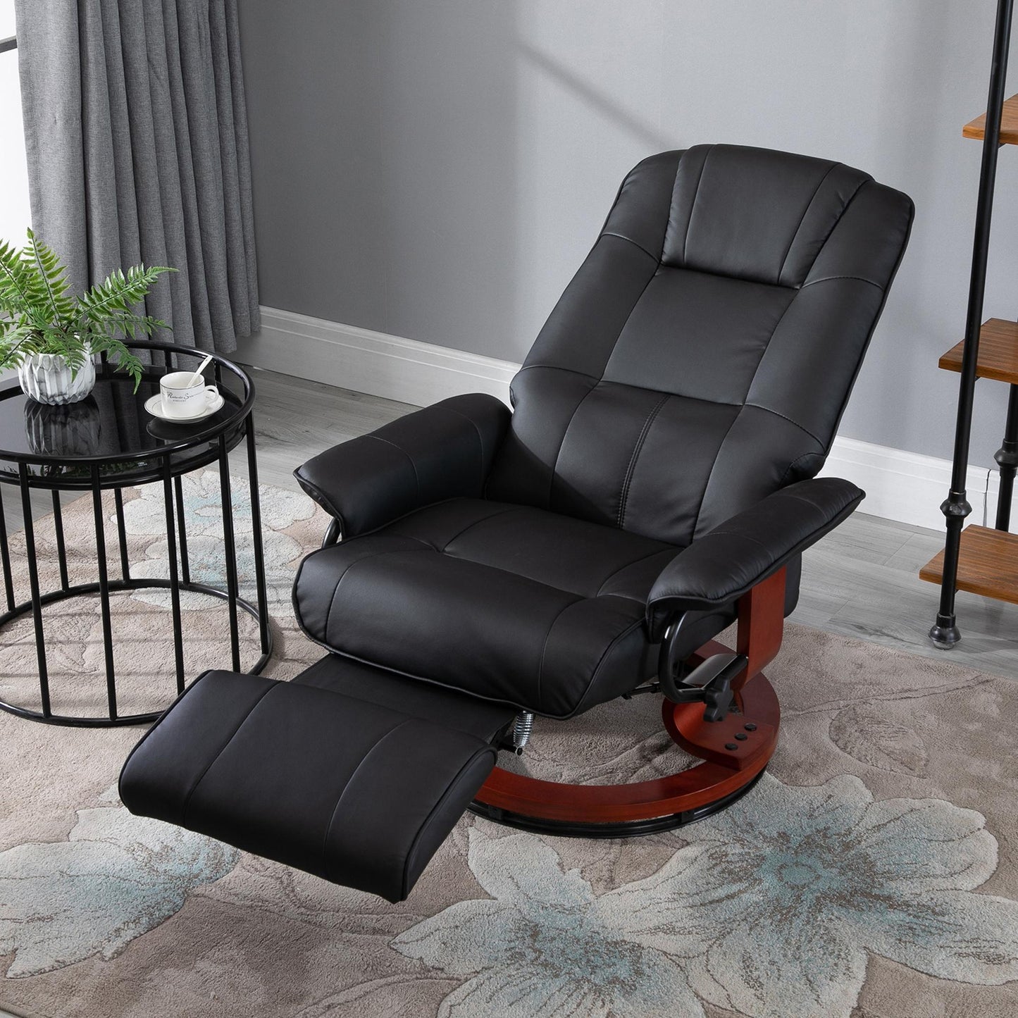Reclining Swivel Chair, with Footrest - Black