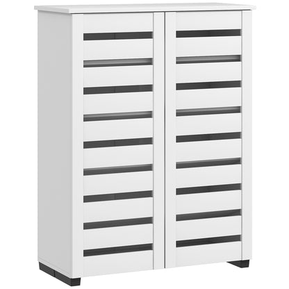 Narrow Shoe Cabinet for Entryway, 5-Tier Slim Shoe Storage Cabinet with 2 Slatted Doors and Adjustable Shelves