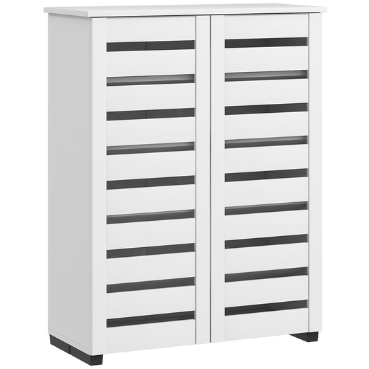 Narrow Shoe Cabinet for Entryway, 5-Tier Slim Shoe Storage Cabinet with 2 Slatted Doors and Adjustable Shelves