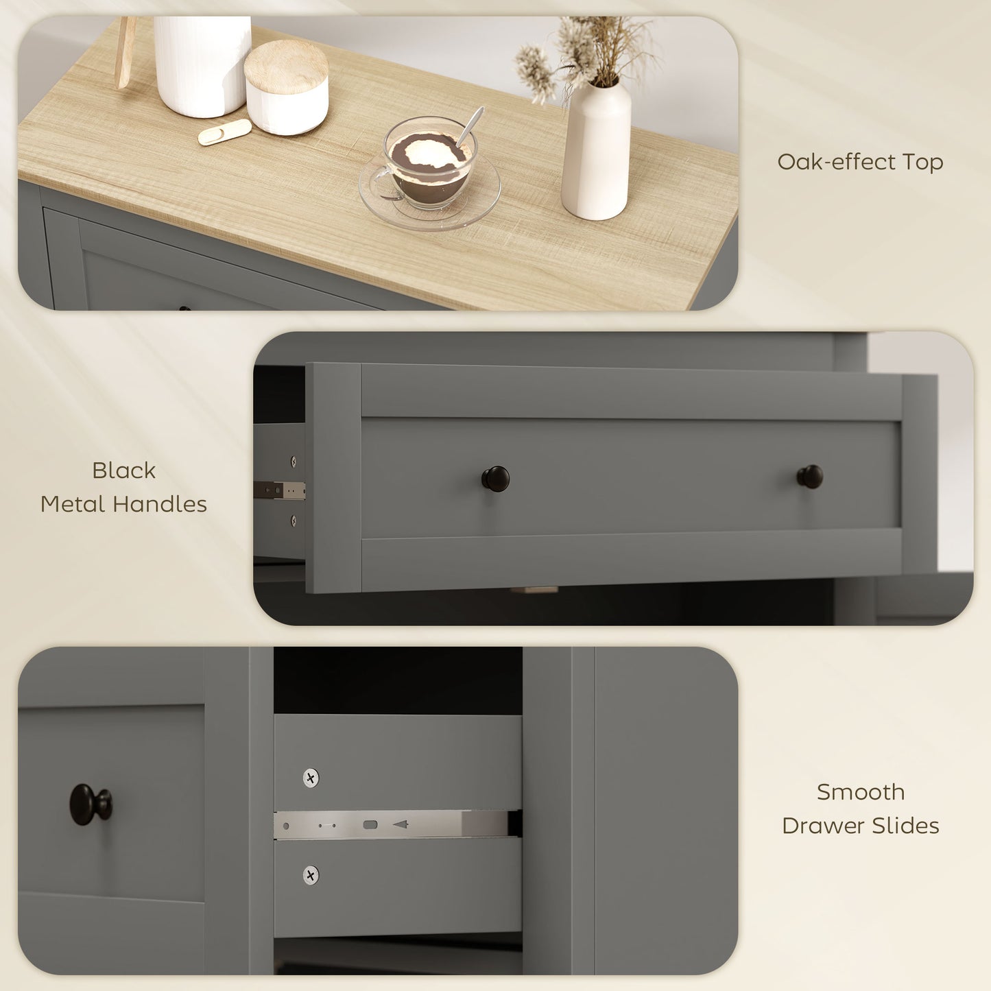 Sideboard Storage Cabinet, Morden Kitchen Cupboard with Adjustable Shelf, Drawer and Double Doors, Sideboard for Living Room