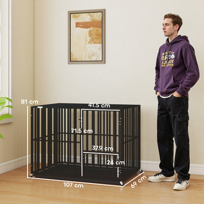 Heavy Duty Dog Crate, Dog Cage with Wheels for Medium Large Breeds, Metal Pet Kennel with Removable Tray