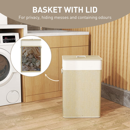 Bamboo Laundry Basket with Lid, 72L Laundry Hamper with Rope Handles
