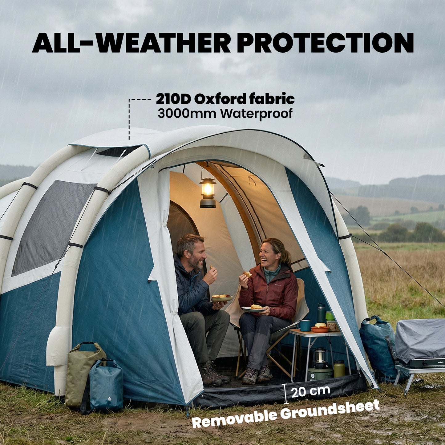 Inflatable Camping Tent w/ Air Pump, Easy Setup 2-3 Person Blow Up Tent, Green