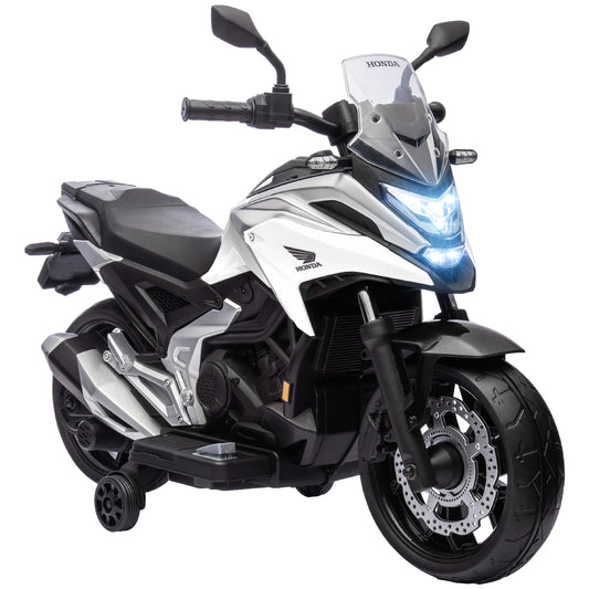 12V Honda Licensed Kids Electric Motorbike w/ Music, Headlights, Early Education Function, for Ages 3-6 Years, White