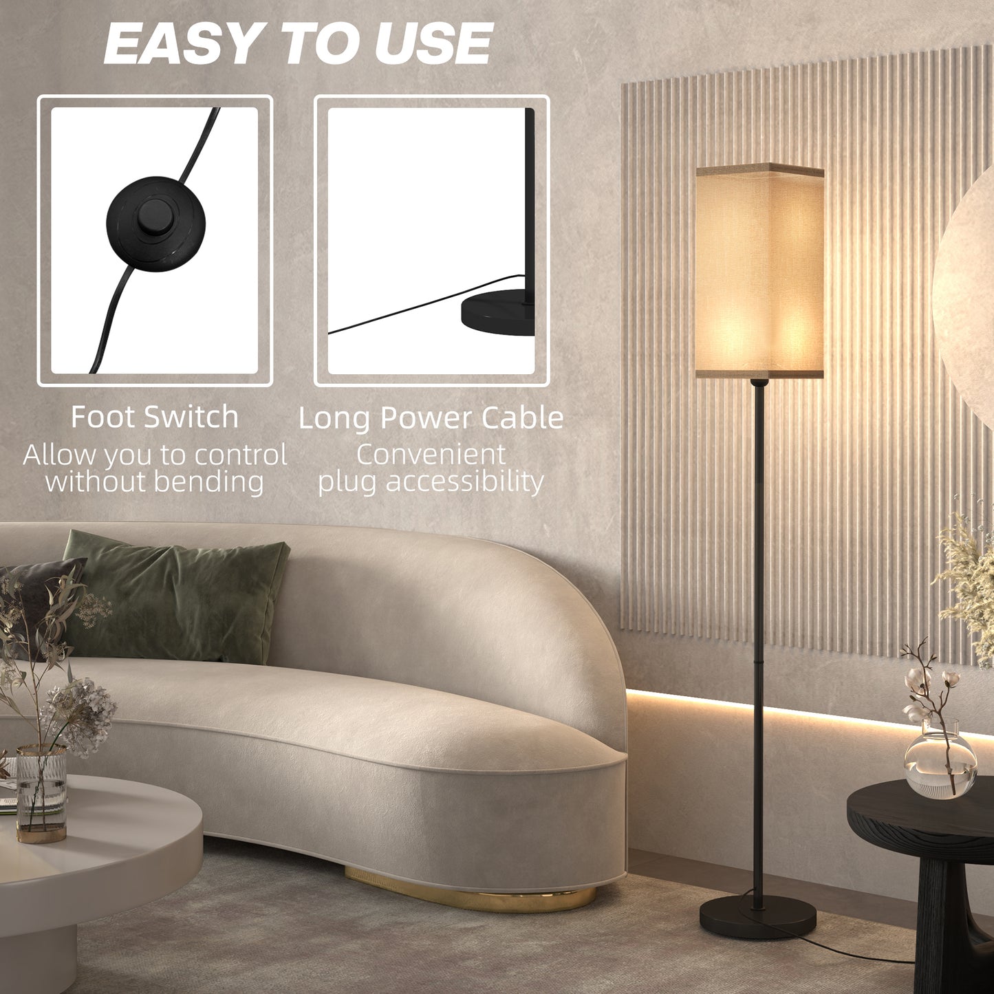 Floor Lamp, Modern Standing Lamp with Linen Shade, Tall Lamps for Living Room, Bedroom, with Foot Switch, Bulb not Included