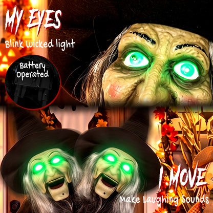 94cm Animated Witch Halloween Decoration, Scary Halloween Animatronics Decor with Sound Touch Activated & Light Up Eyes