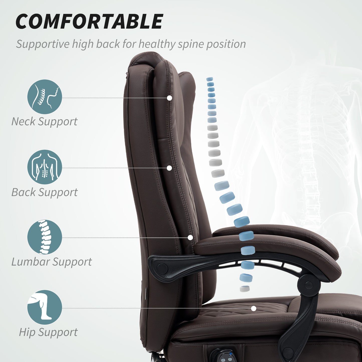 Executive Office Chair with 6-point Massage and Heat - Dark Brown