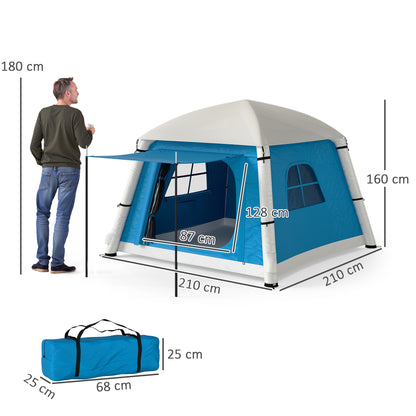 Inflatable Camping Tent w/ Hand Pump, Easy Setup 1/2 Person Blow Up Tent Waterproof 190T Taffeta w/ Mesh Windows