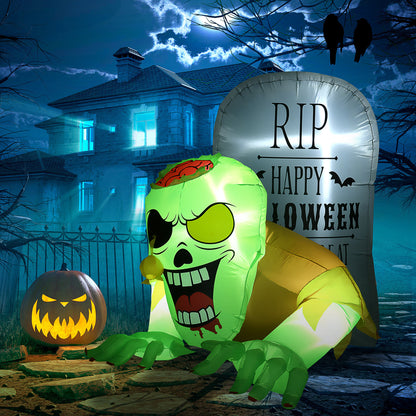 5FT Halloween Inflatables Ghost and Tombstone, Blow Up Outdoor Halloween Decorations with Build-in LED Lights for Garden