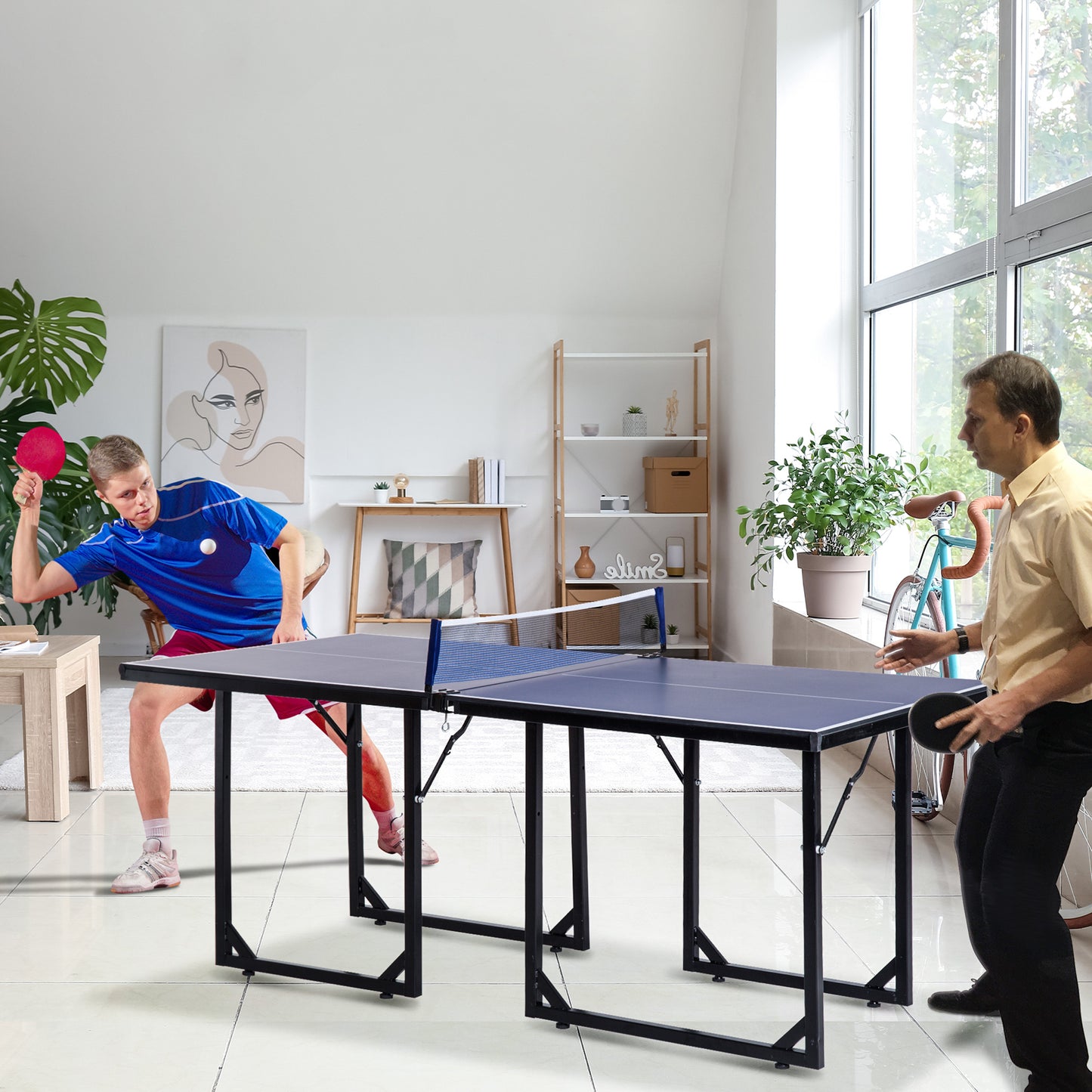6ft Table Tennis Table, Ping Pong Table with Net, Foldable and Portable Ping Pong Set for Indoor Use, Easy Assemble, Midsize