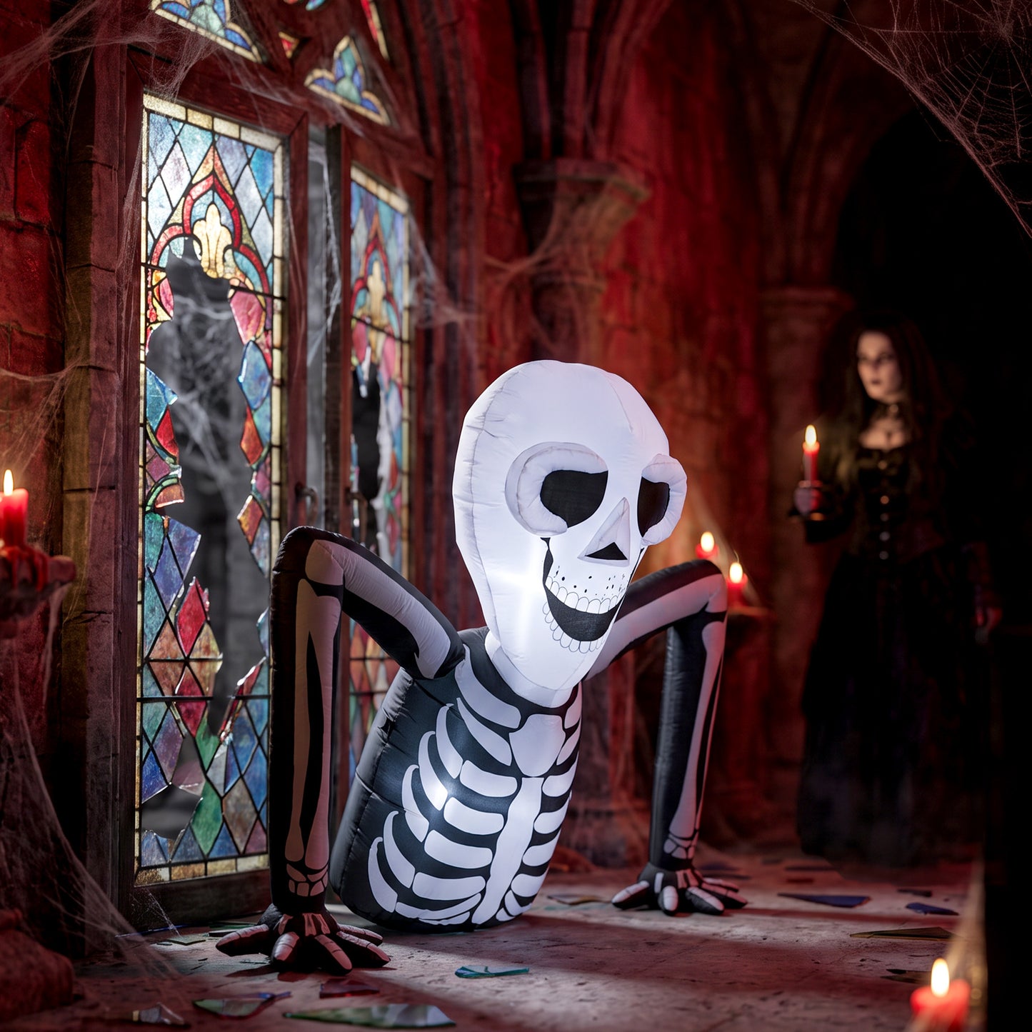 Inflatable Ground Crawling Skeleton, Scary Halloween Decoration with Built-in LED Lights for Indoor Outdoor Decor
