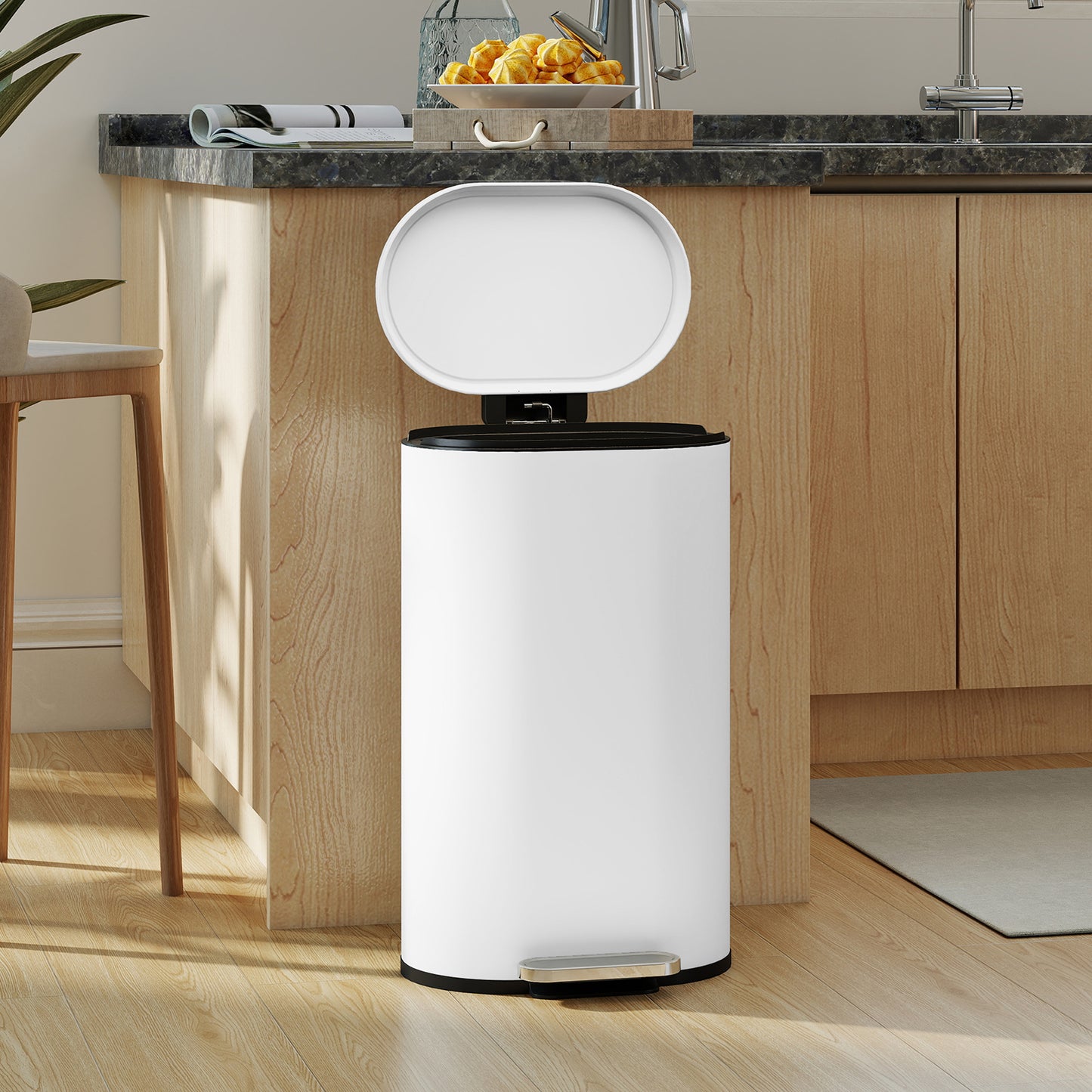 30 L Modern Curved Kitchen Bin - White
