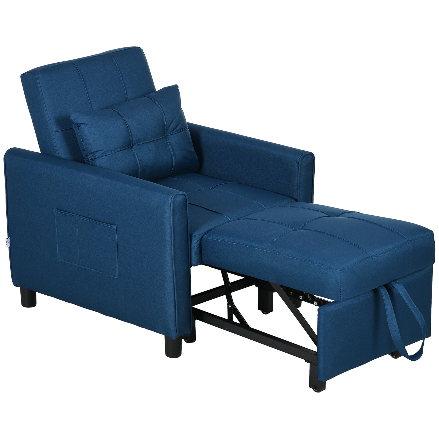 Linen-Look Single Chair Bed with Thick Padding - Blue