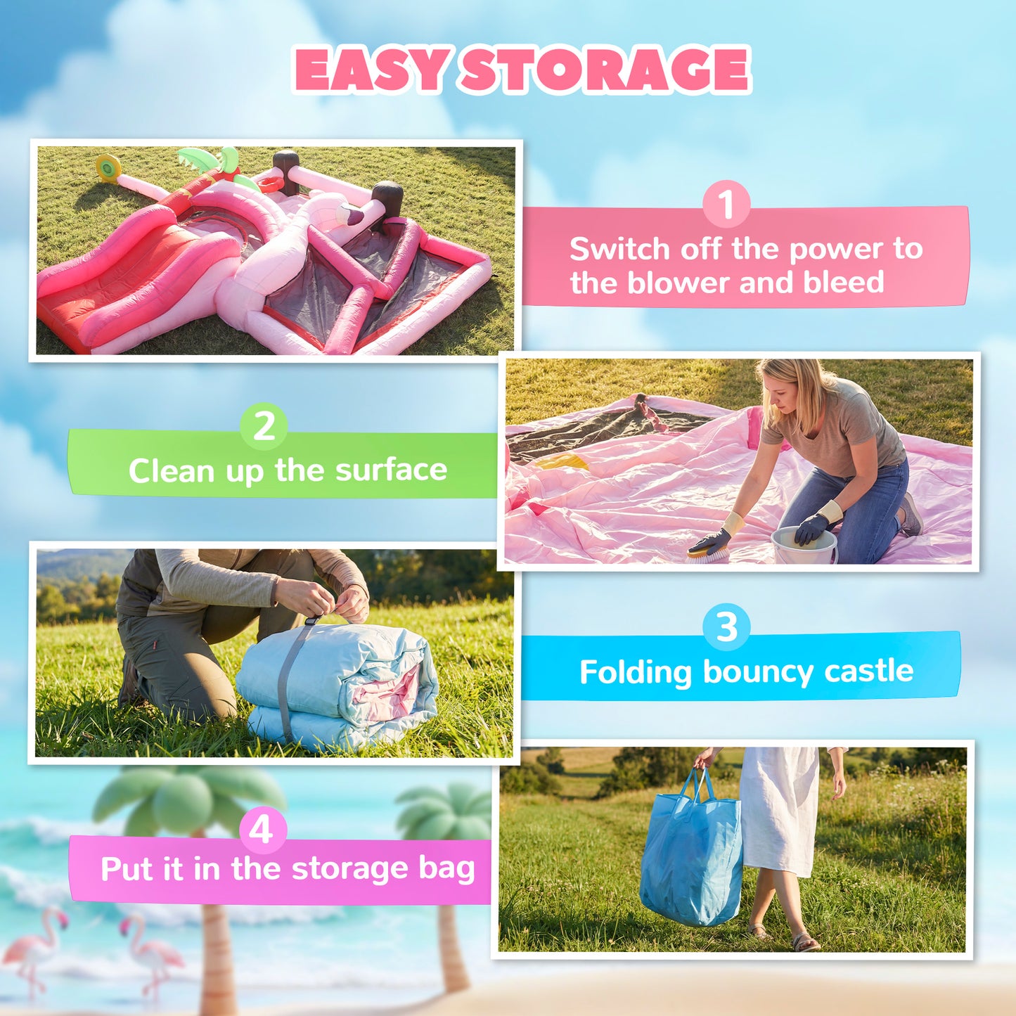 Inflatable Bounce House for Kids with Slide, Ball Pit, Basketball Hoop and Blower for Indoor Outdoor Garden, Pink