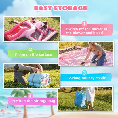Inflatable Bounce House for Kids with Slide, Ball Pit, Basketball Hoop and Blower for Indoor Outdoor Garden, Pink