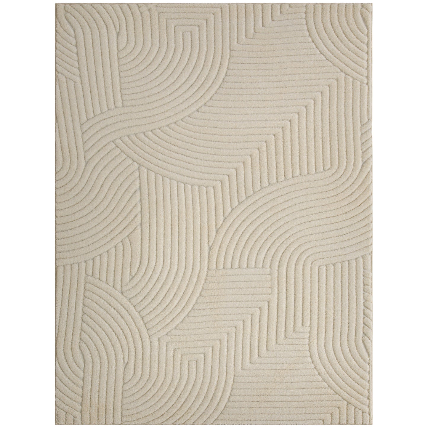 Modern Geometric Rug, Thick Plush, Non-Slip, 160 x 120 cm, Cream, Living Room, Bedroom, Office