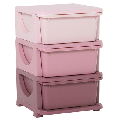 3 Drawers Plastic Kids Storage Units, 3 Tier Children Toy Chest for Nursery, Playroom, Bedroom, Pink