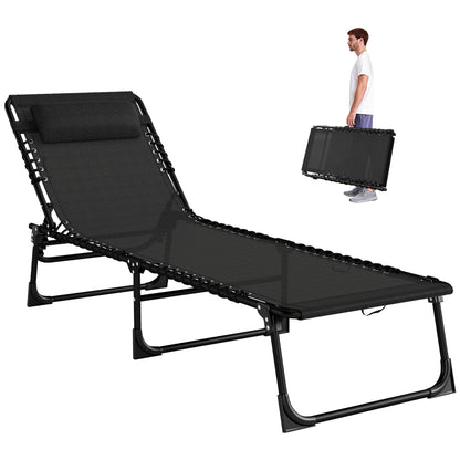 Foldable Sun Lounger, Outdoor 4 Level Adjustable Backrest Reclining Chaise Chair, Steel Frame Recliner Chair for Camping