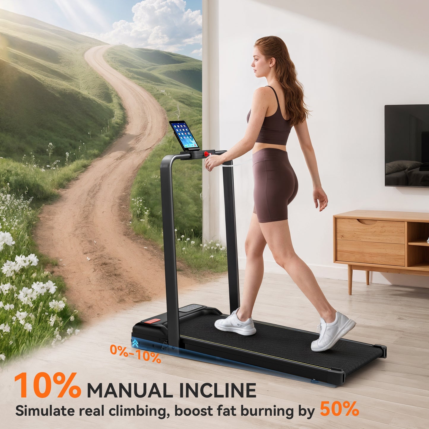 Folding Treadmill Walking Pad, 2HP Portable Under Desk Treadmill with Handle, Running Jogging Walking Machine