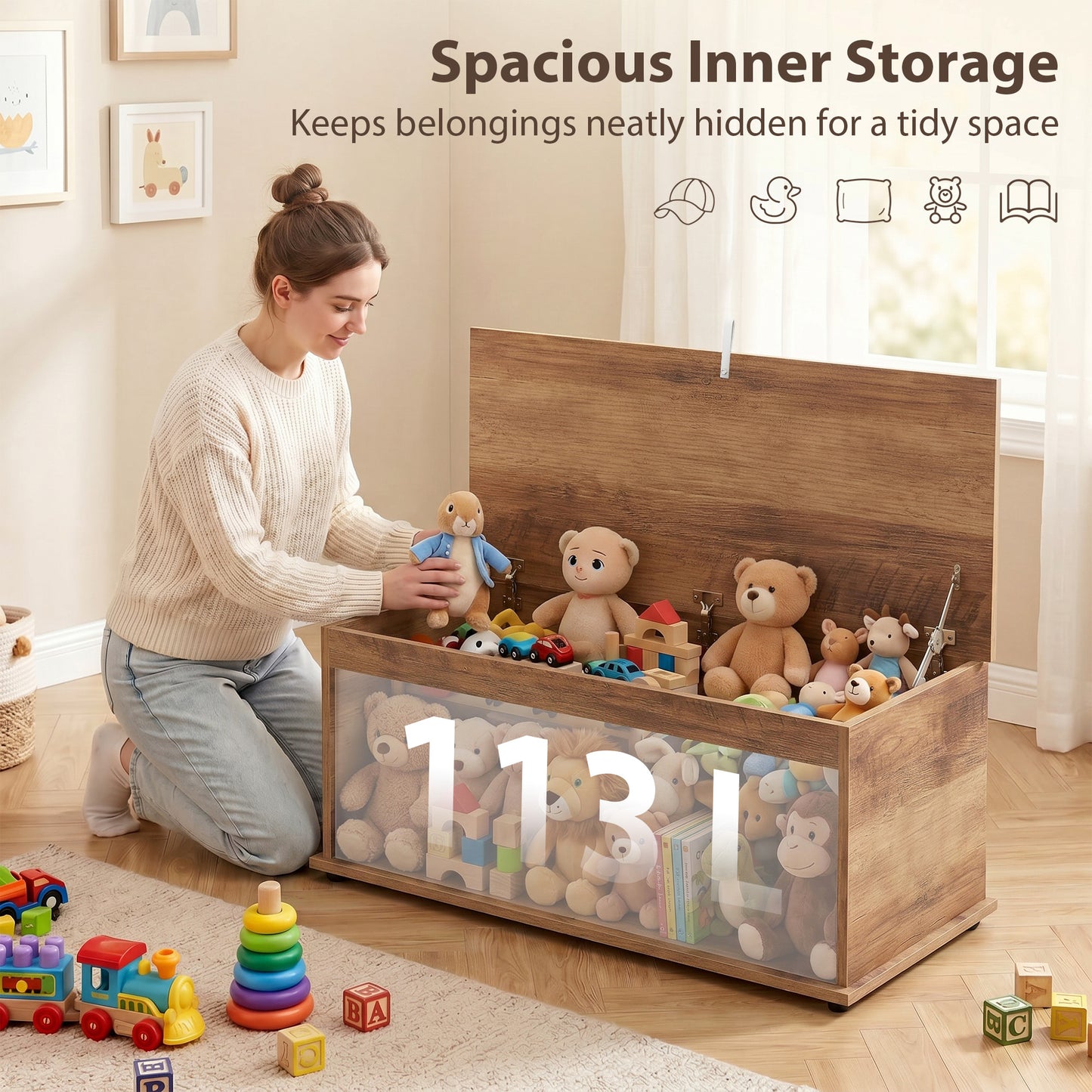 Storage Chest, Large 113L Blanket Box, Shoe Bench with Safety Hinged Lid, Storage Trunk, Bed End Bench for Bedroom, Hallway