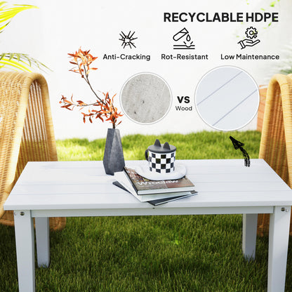 Outdoor Garden Coffee Table, HDPE All-Weather Rectangular Outdoor Garden Table with Slatted Tabletop for Patio, Balcony