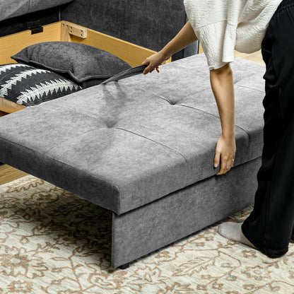 Snow Flannel Two-Seater Sofa Bed, with Storage - Grey
