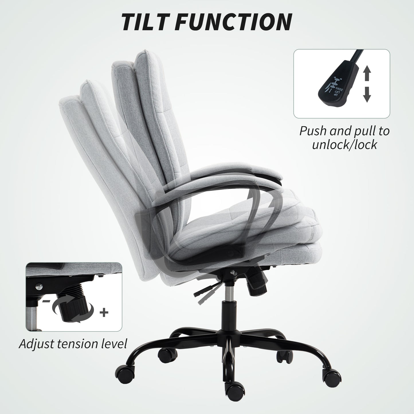 Double Padded Linen-Look Office Chair - Light Grey