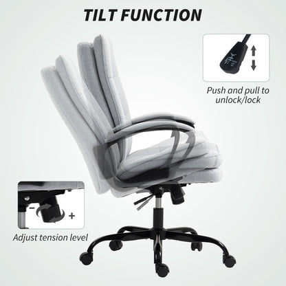 Double Padded Linen-Look Office Chair - Light Grey