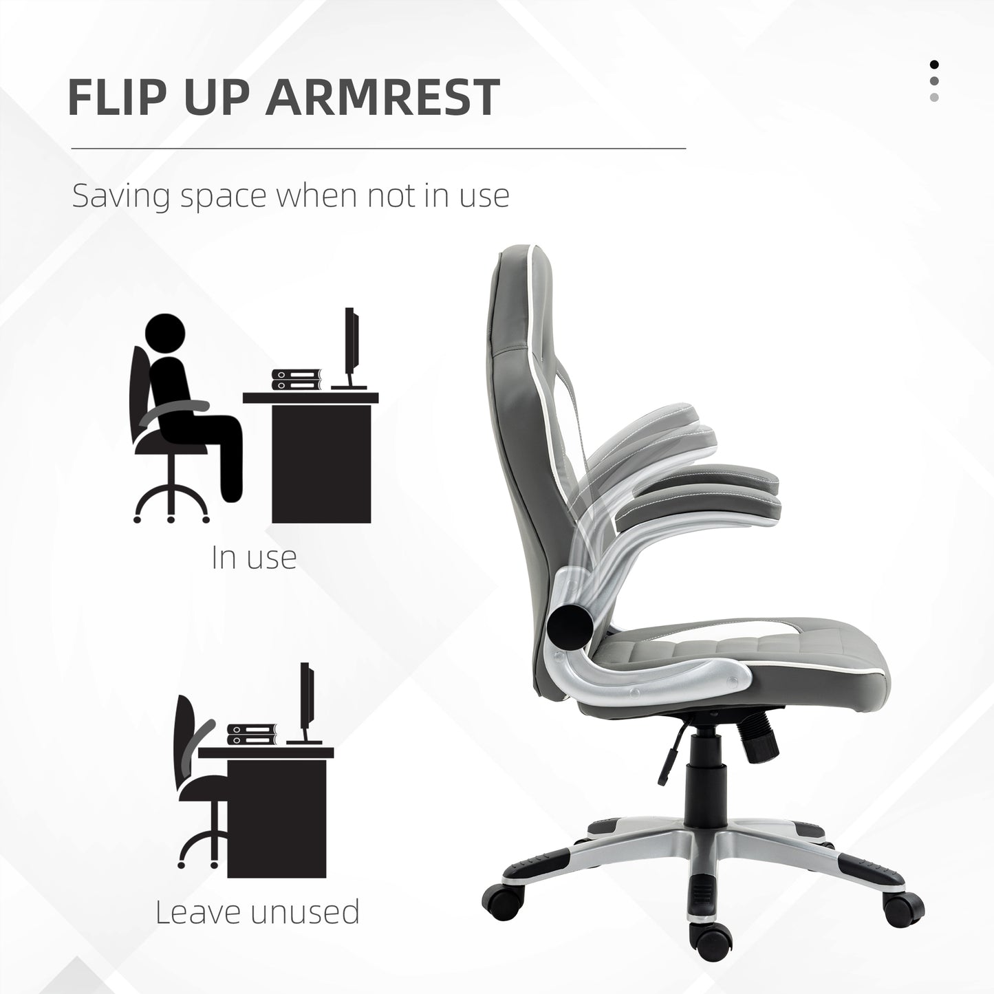 Computer Gaming Chair, Office Desk Swivel Chair, PU Leather Racing Chair with 90° Flip-up Armrest