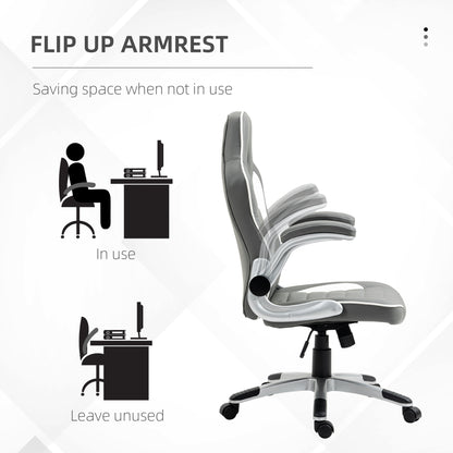 Computer Gaming Chair, Office Desk Swivel Chair, PU Leather Racing Chair with 90° Flip-up Armrest