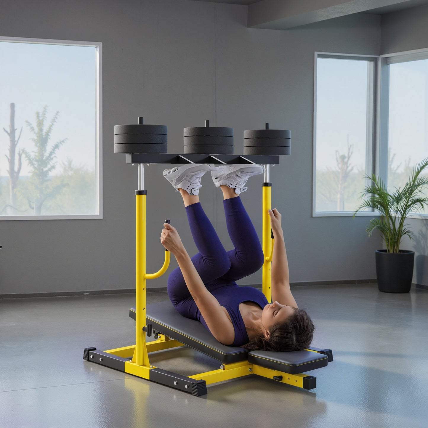 Vertical Leg Press Machine with Adjustable Leg, Back and Head Positions, 1" Standard Plate Compatible, Yellow