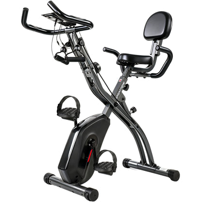 4-In-1 Folding Exercise Bike with Resistance Bands, Bluetooth App, 8-Level Magnetic Resistance, LCD Display, Black