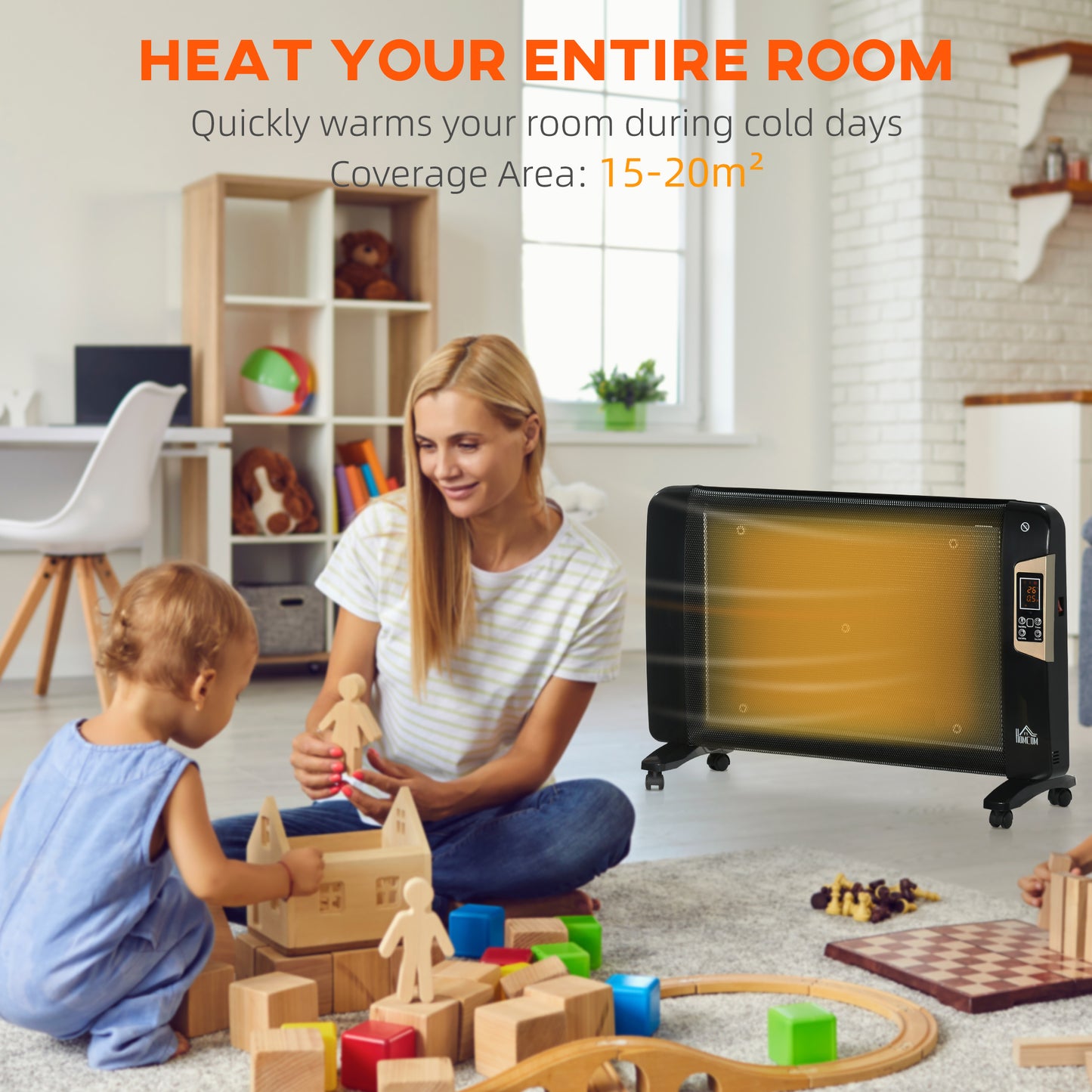 Mica Electric Space Heater, Portable Heater for Home with 2 Heat Settings, Living Room, Study, Garage