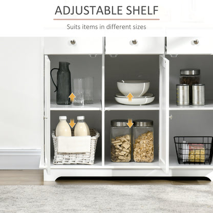 Sideboard with Rubber Wood Top, Modern Storage Cabinet with 3 Adjustable Shelves, White
